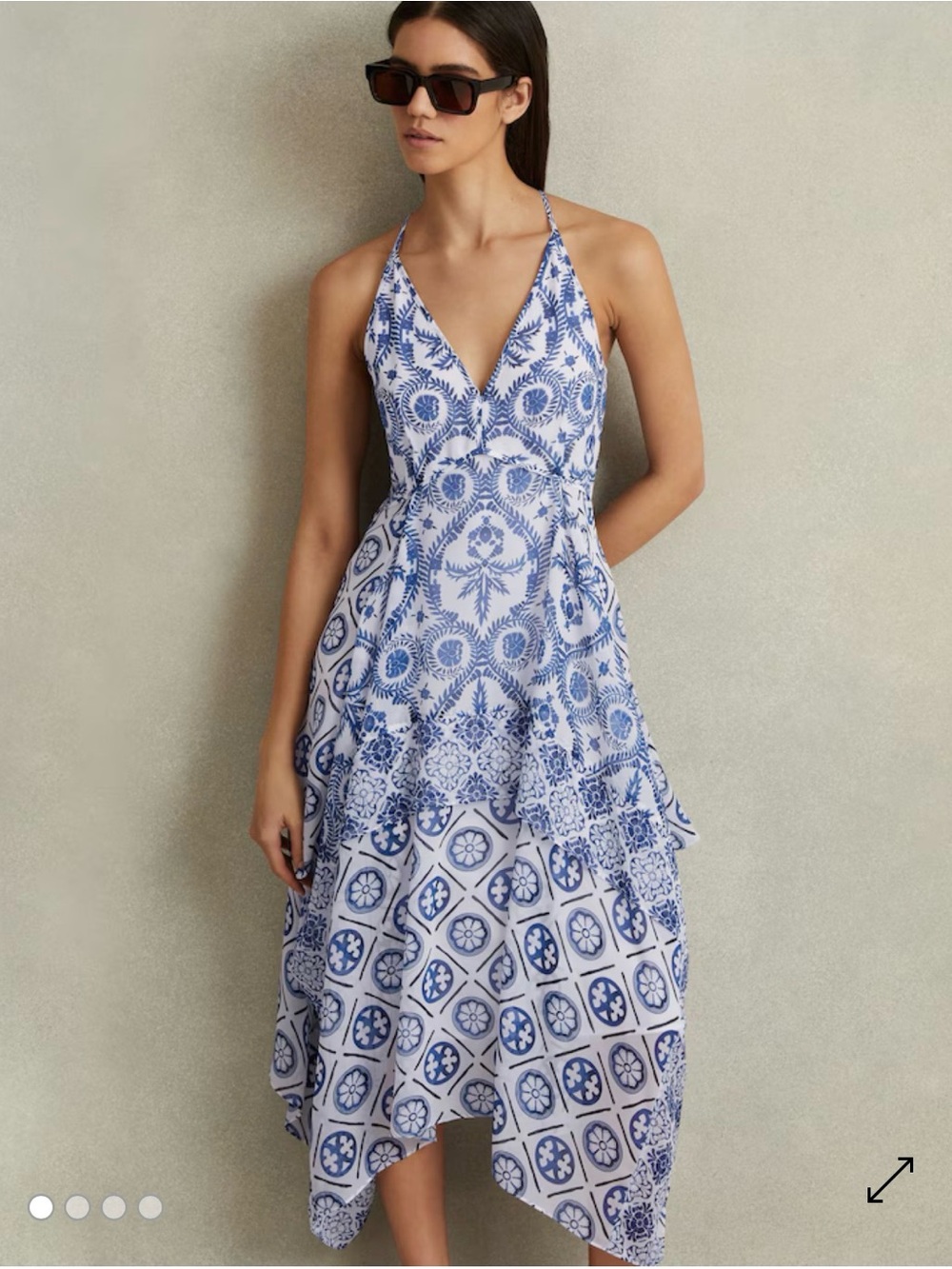 Reiss Tiller Side Pleat‎ Asymmetric Midi Dress in Blue size 2